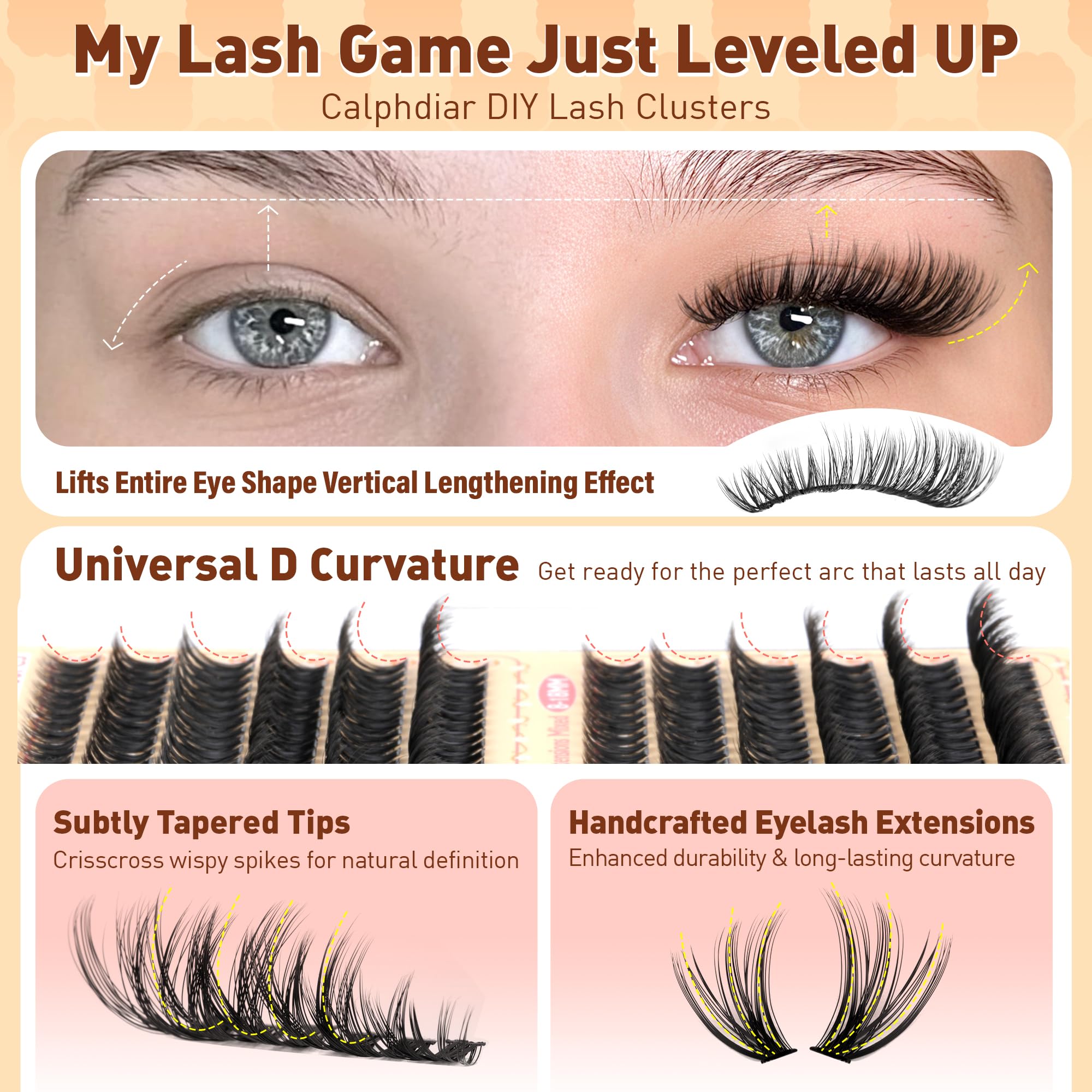 Calphdiar lash clusters application step by step for at home DIY extensions.