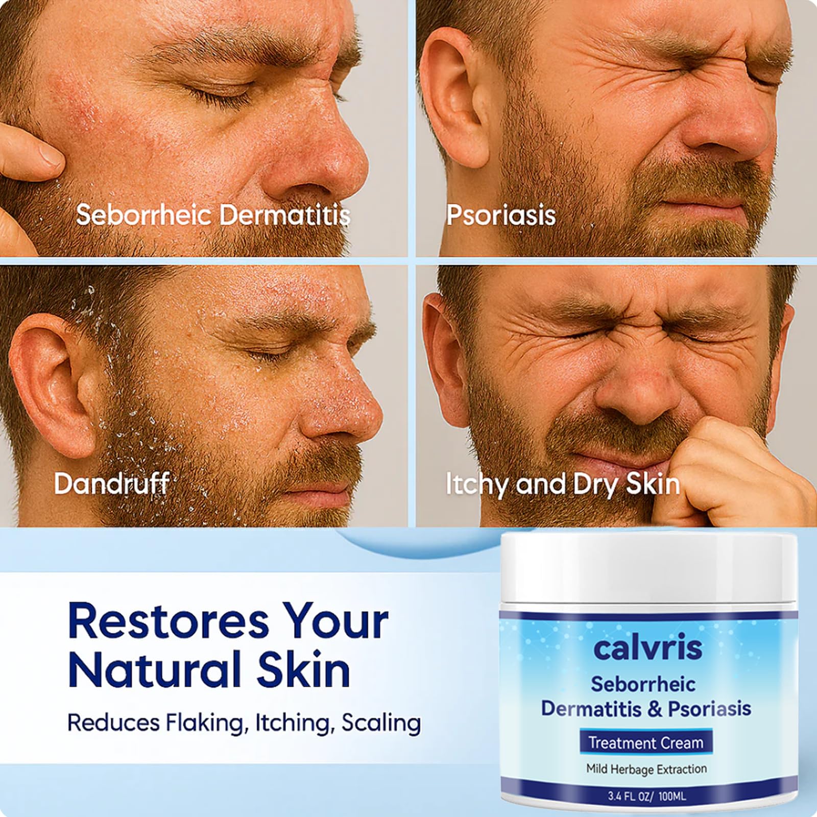 Calvris Scalp Comfort Balm being massaged into scalp for soothing relief