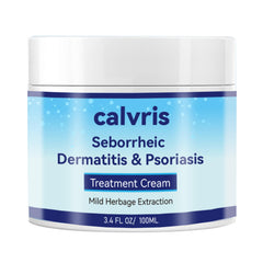 Calvris Scalp Comfort Balm bottle shows steroid-free, botanical relief for dry scalp