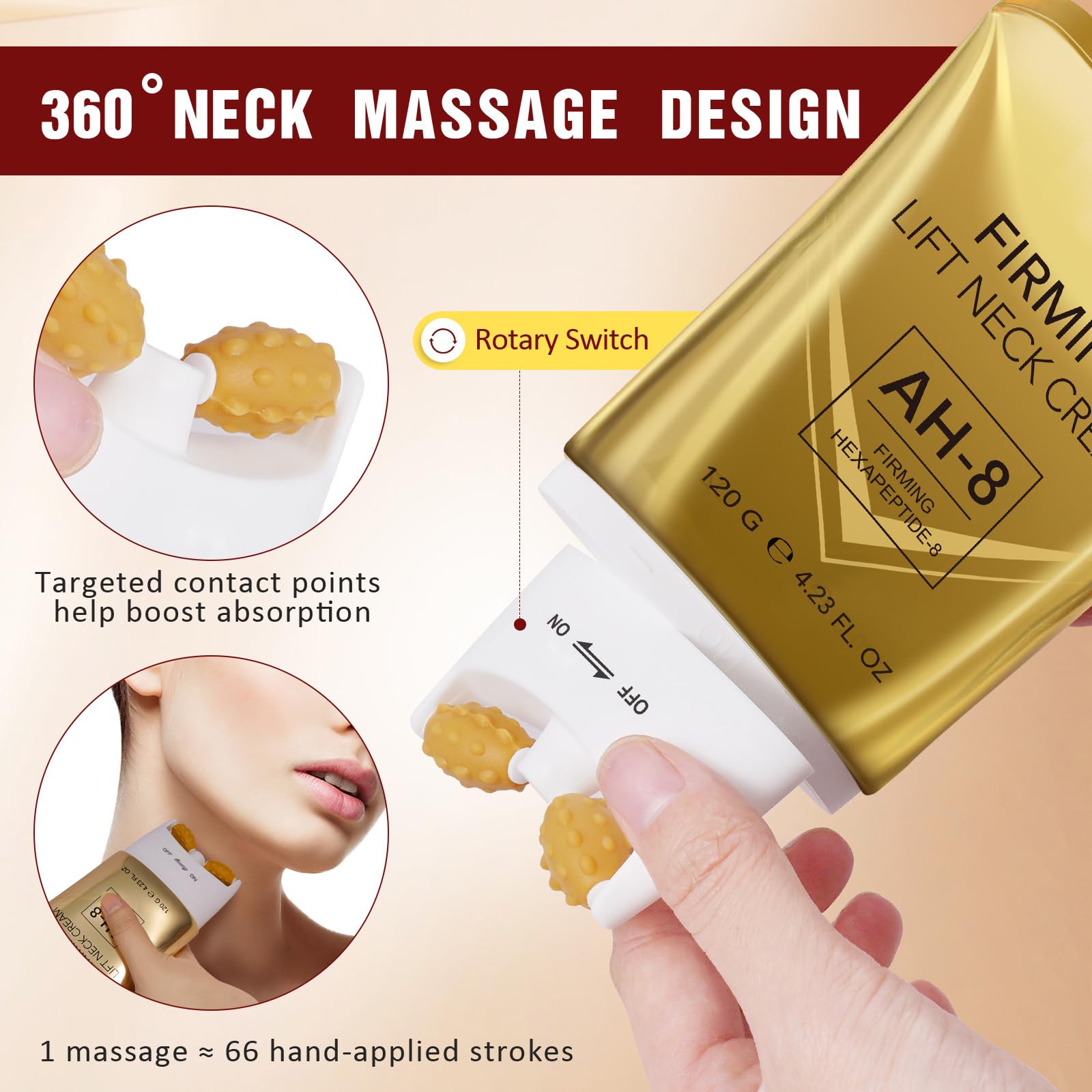 Calyphra PEAQ neck-chest firming shot emphasizes lifting beyond the neck