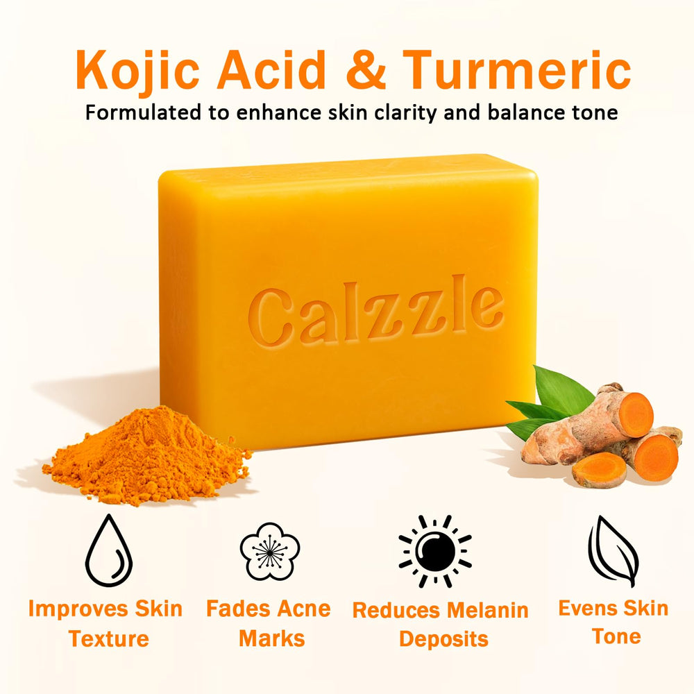 Calzzle Kojic Acid Soap bar close-up reveals texture engineered for gentle exfoliation