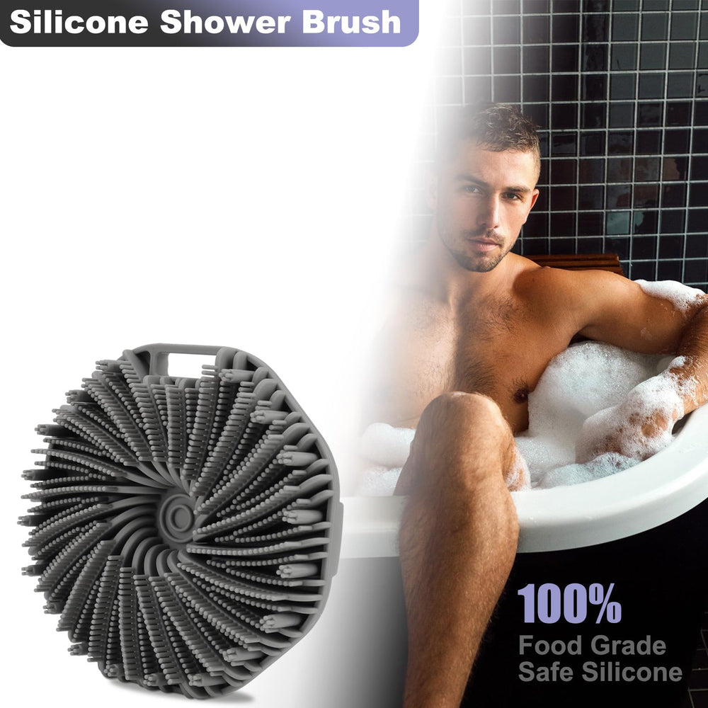 CAMENDE silicone scrubber close-up shows soft bristles for comfortable cleansing.