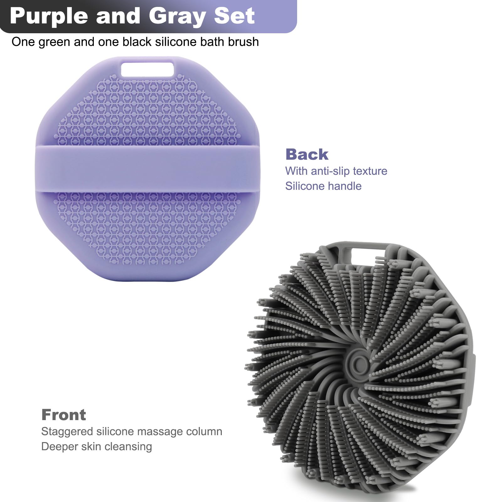 CAMENDE silicone scrubber close-up highlights massage columns for spa-like cleansing.