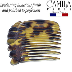 Camila Paris side comb teeth close-up shows gentle grip for all hair types.