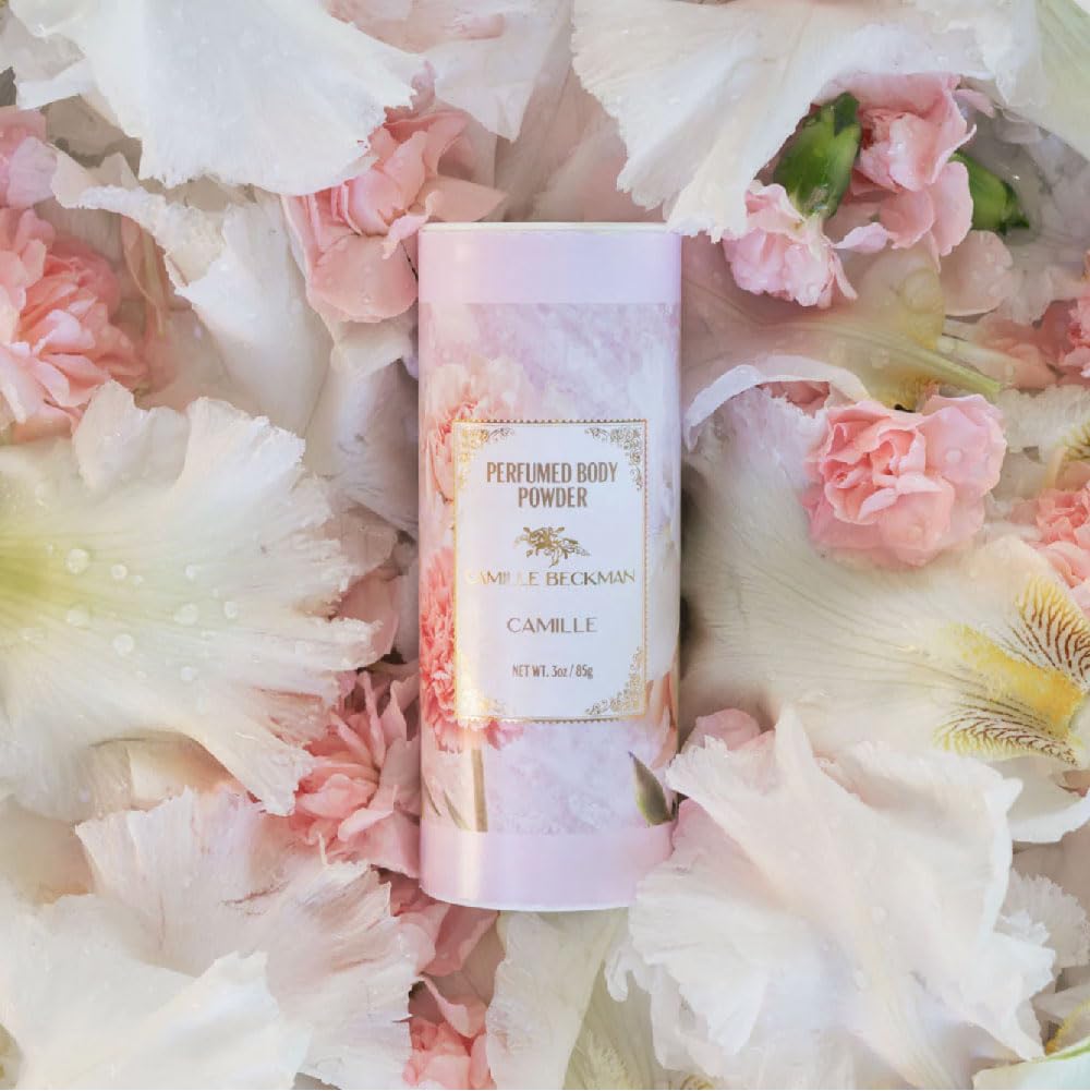 Camille Beckman powder dispensed into hand for easy, controlled application.