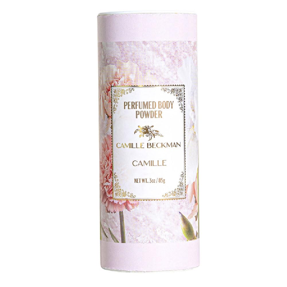 Camille Beckman talc-free powder jar adds light fragrance and skin refreshment.