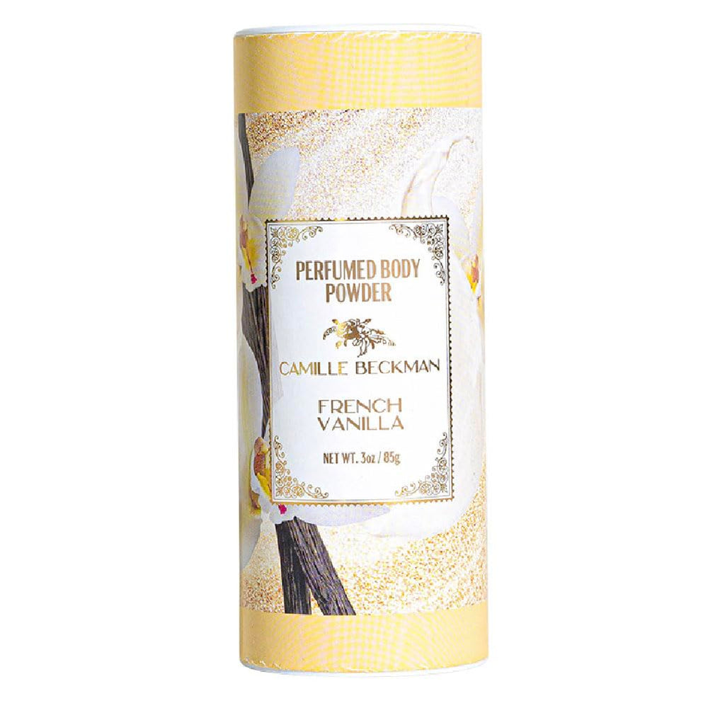 Camille Beckman French Vanilla dusting powder adds soft fragrance for all-day comfort.