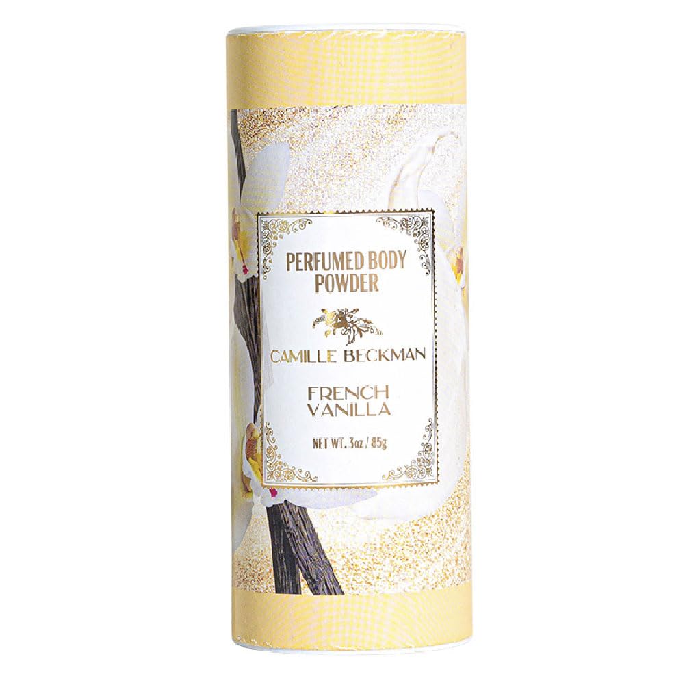 Camille Beckman French Vanilla dusting powder adds soft fragrance for all-day comfort.