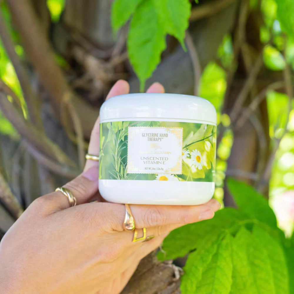 Camille Beckman glycerine hand therapy cream ingredients including aloe and almond oil for nourishing skin.
