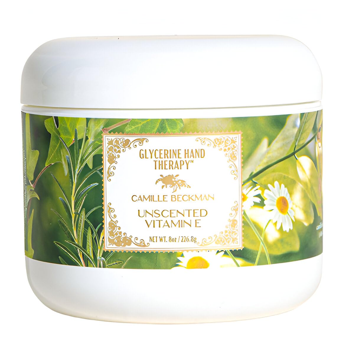 Camille Beckman glycerine hand therapy cream jar front view for daily nourishing hands.