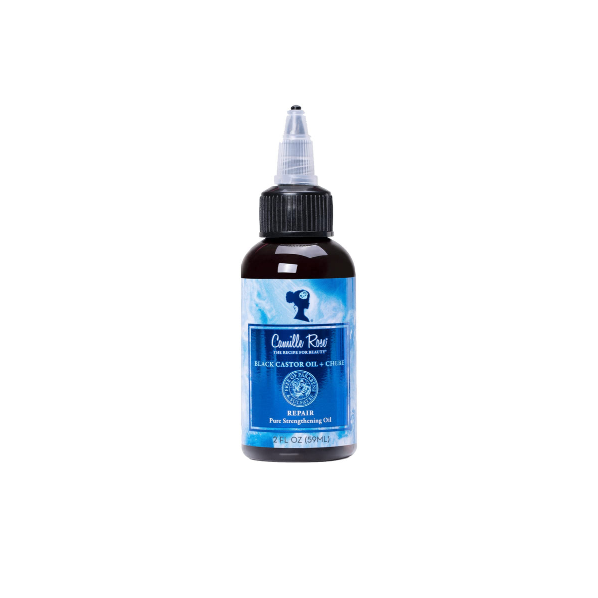 Camille Rose Aceite de ricino negro con Chebe, botella para nutrición profunda del cabello.
