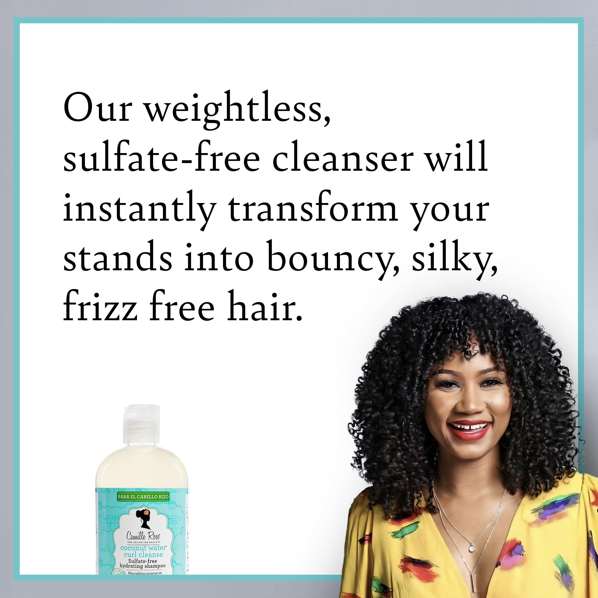 Camille Rose Coconut Water Curl Cleanse ingredients featuring coconut water and oils nourishing curls