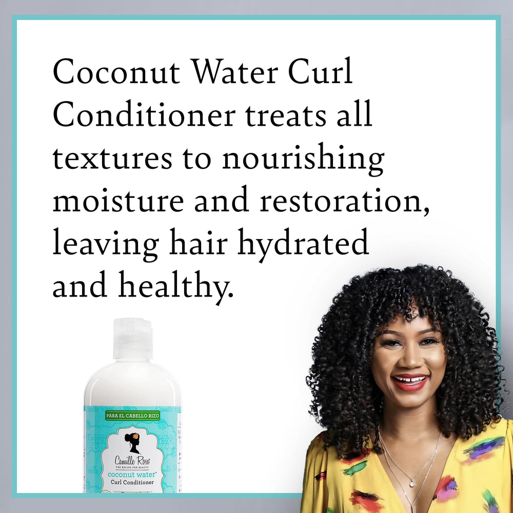 Applying Camille Rose Coconut Water Curl Conditioner to wet curls for detangling ease.