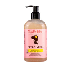 Camille Rose Curl Maker bottle close-up highlighting smoothing gel for defined curls.