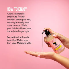 Camille Rose Curl Maker on wet hair demonstrates curl definition with soft, non-crunchy hold.