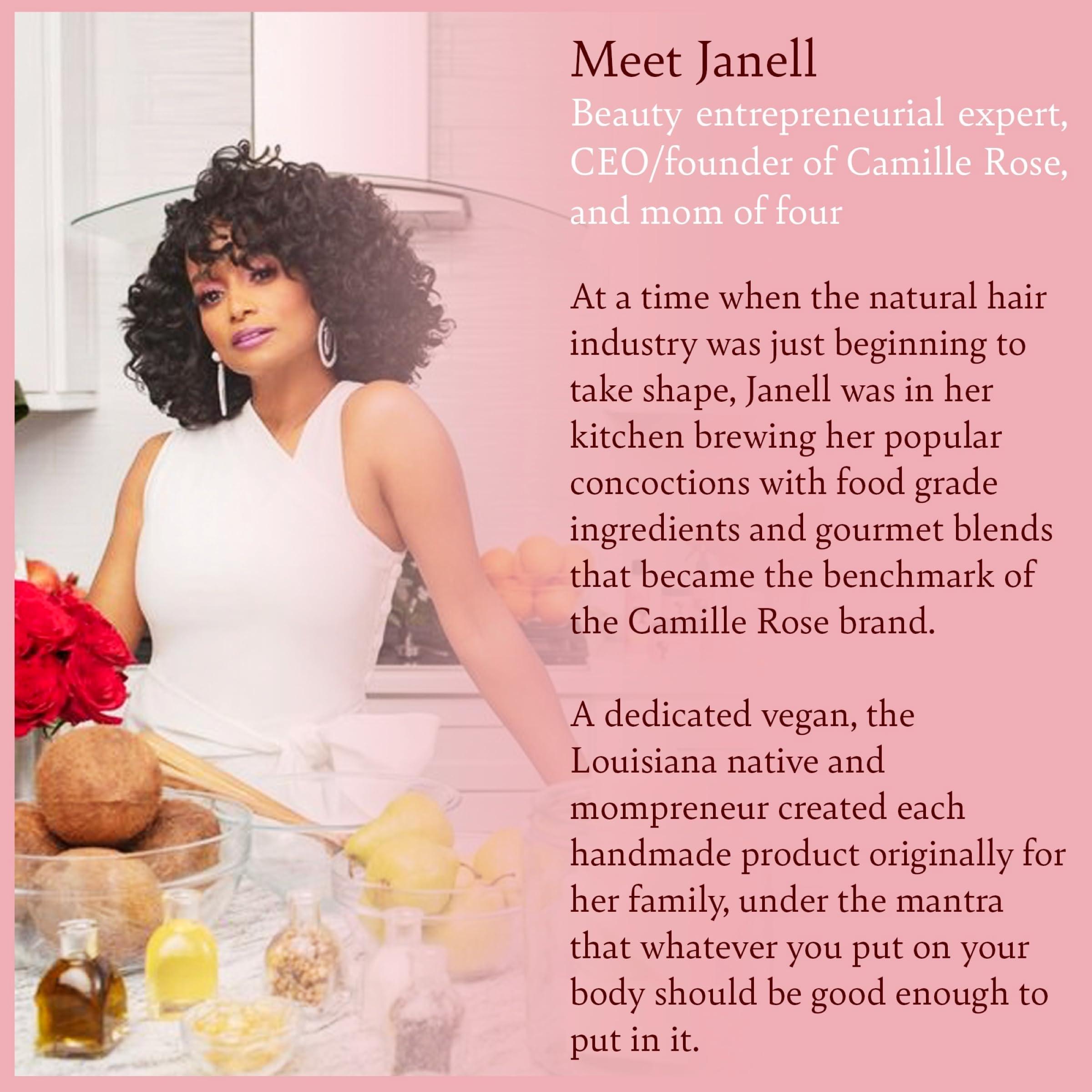 Camille Rose Curl Maker bottle with ingredients visual for wellness-focused styling.