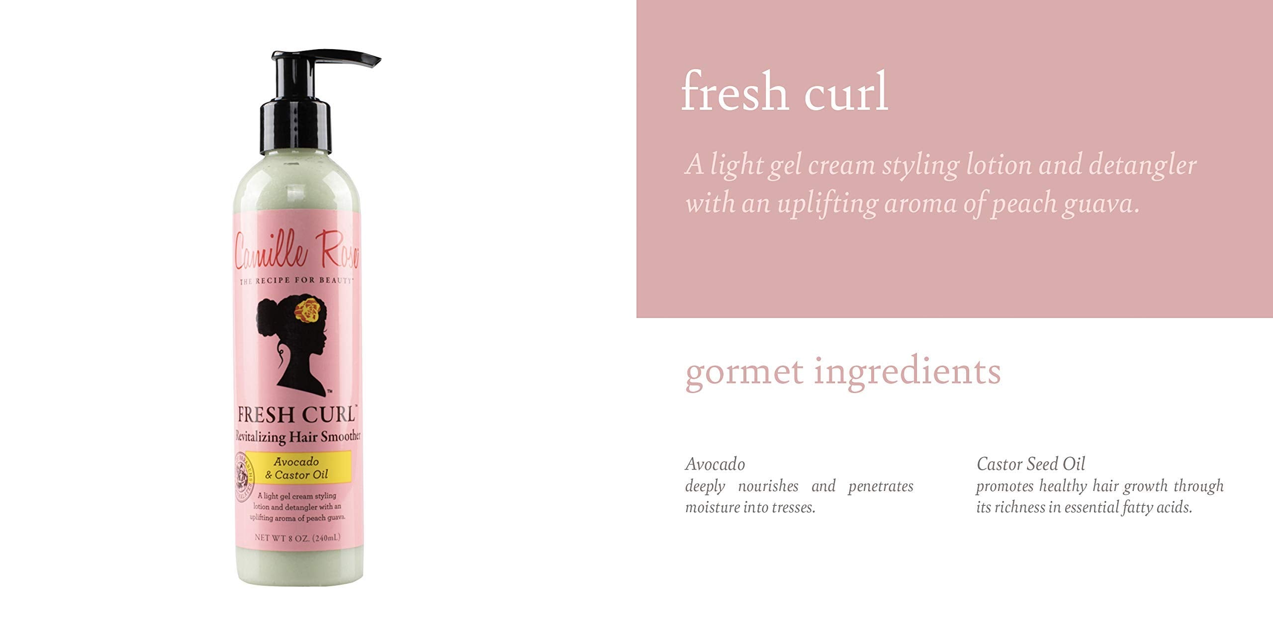 Camille Rose Fresh Curl Smoother application shows easy detangling and frizz control on damp hair.