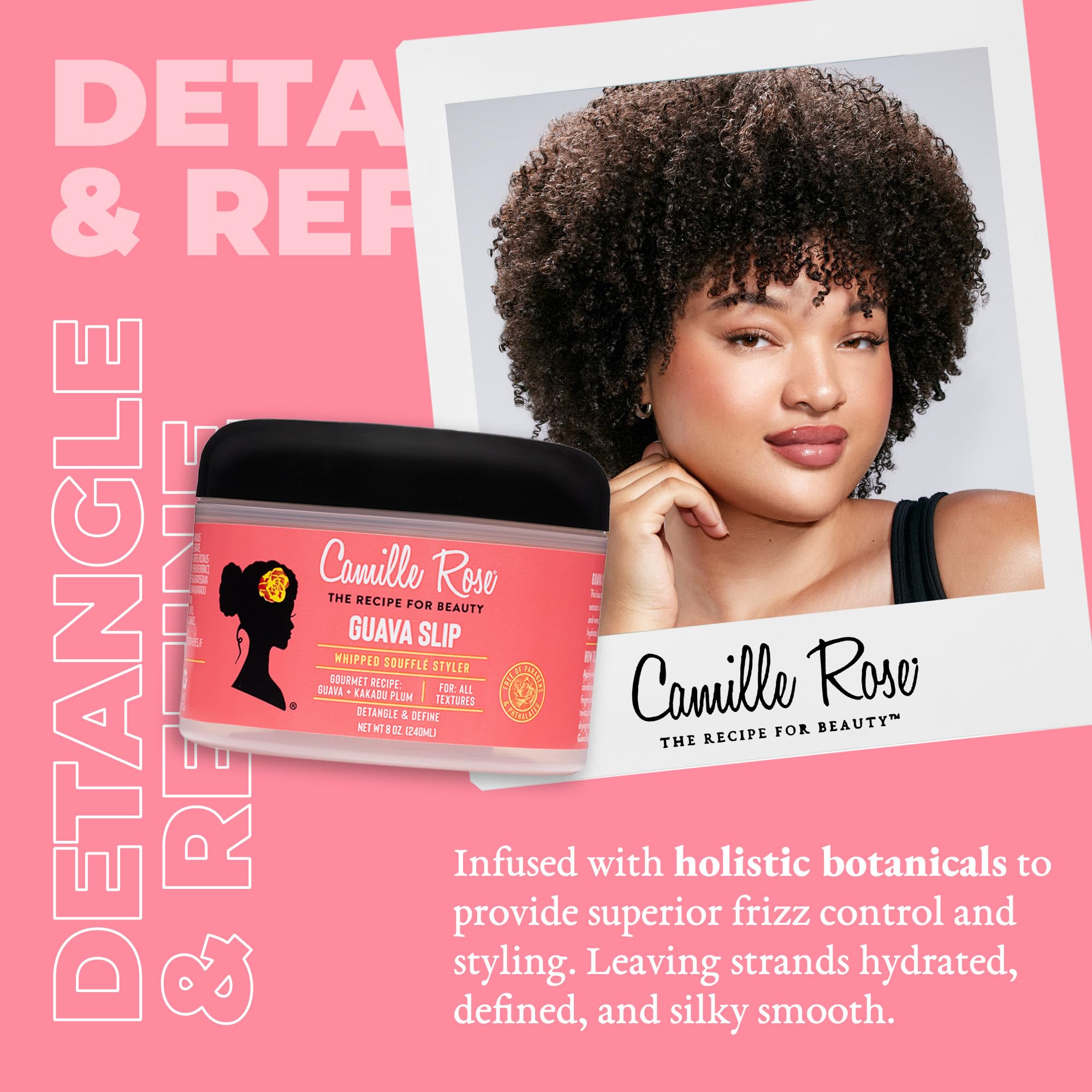 Camille Rose Guava Whipped detangling hair action demonstrates slip and manageability