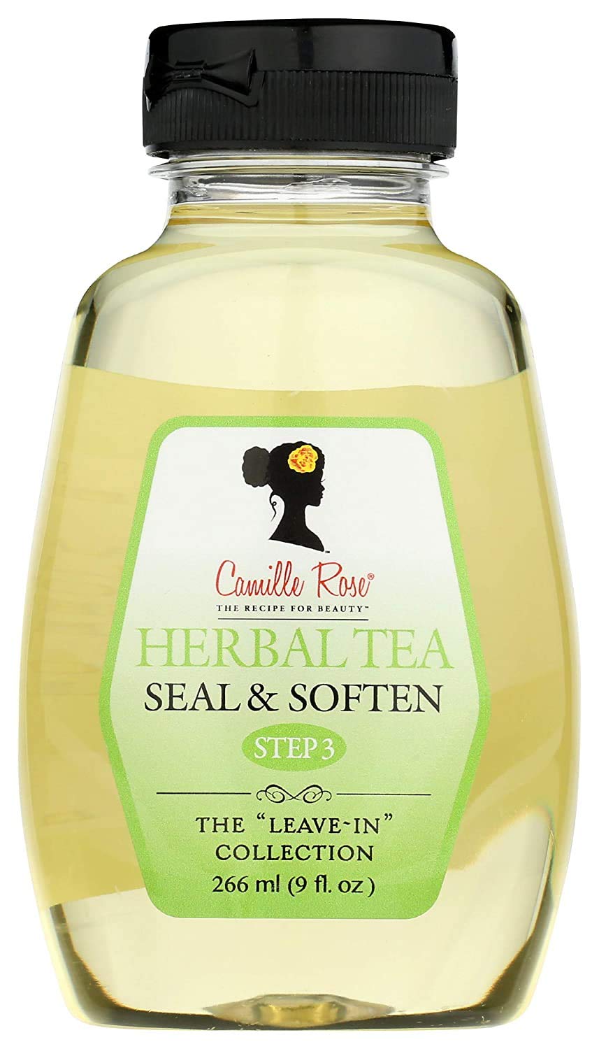 Camille Rose Herbal Tea Leave-In Oil bottle delivering lasting moisture for soft, manageable strands.