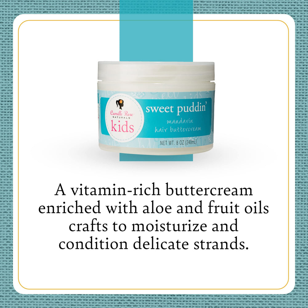 Camille Rose Kids Sweet Puddin’ used to prep braids, twists, and knots.