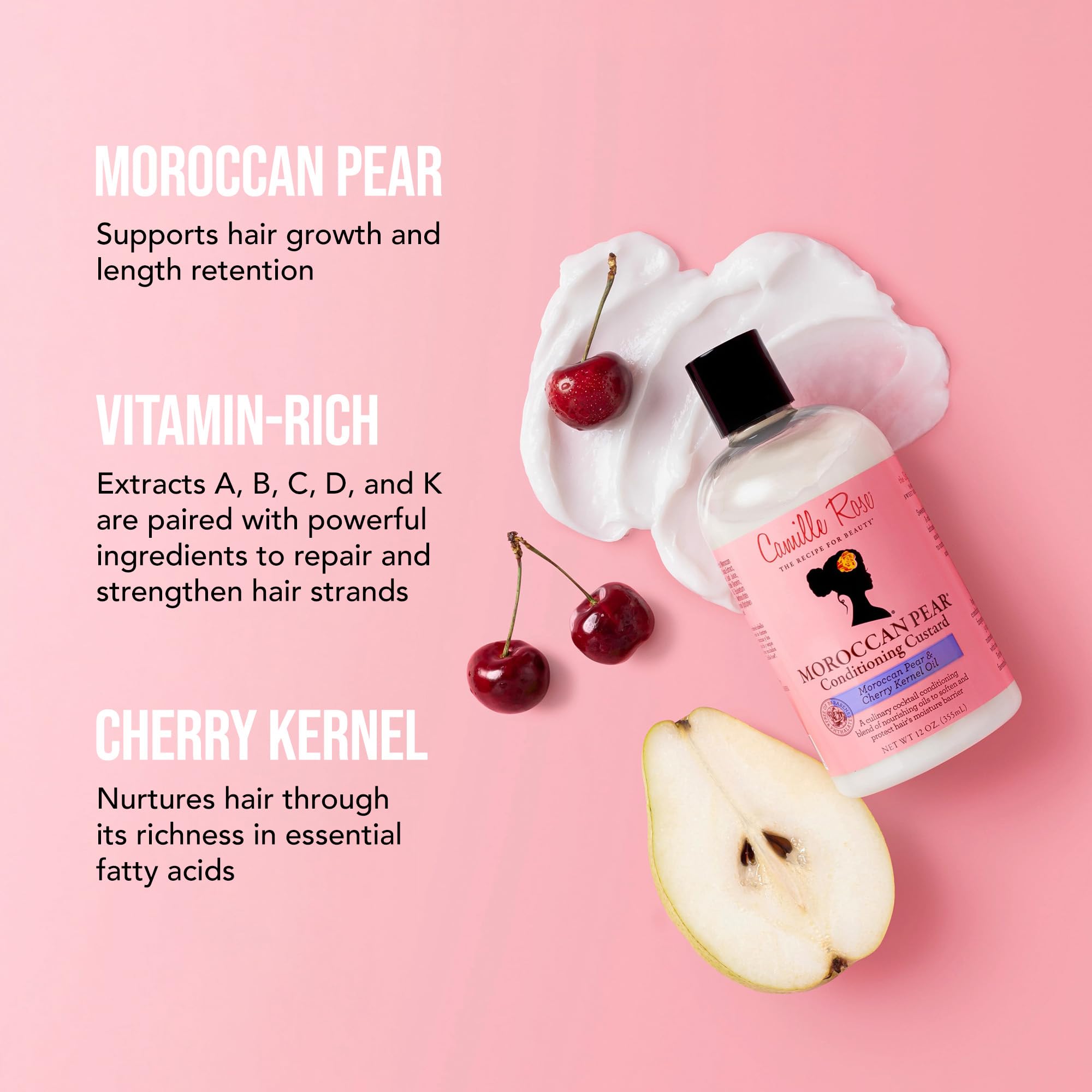 Camille Rose Moroccan Pear ingredients highlight cherry kernel oil for essential fatty acids nourishment