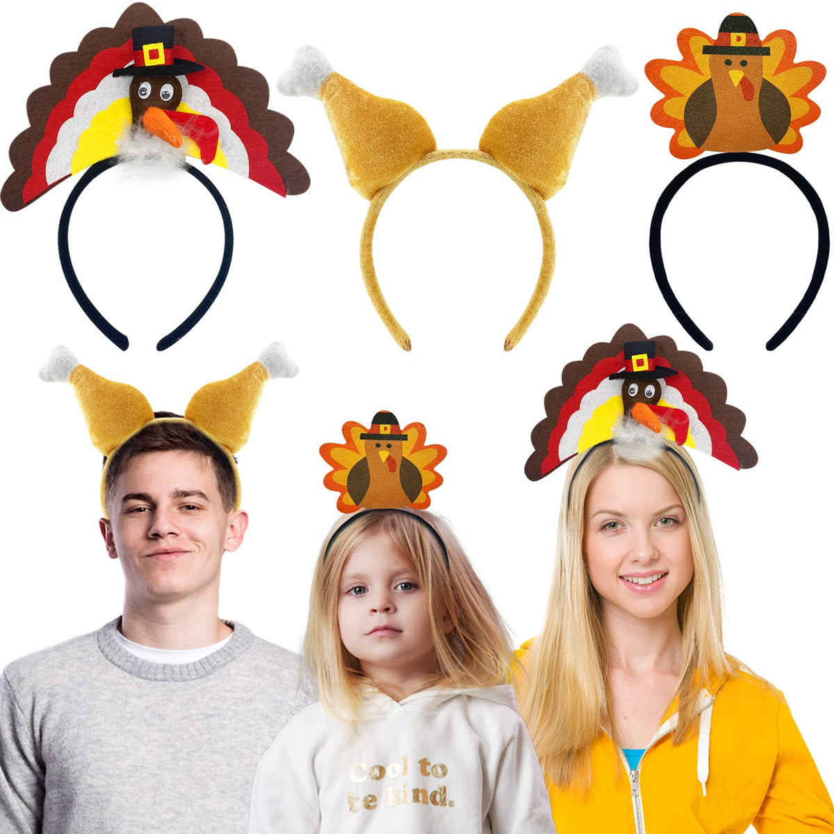 Camlinbo turkey headband style 1 on head for festive Thanksgiving celebration