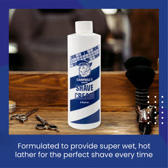 Campbell’s Liquid Shave Cream heated into hot lather for comfortable, professional shaves.