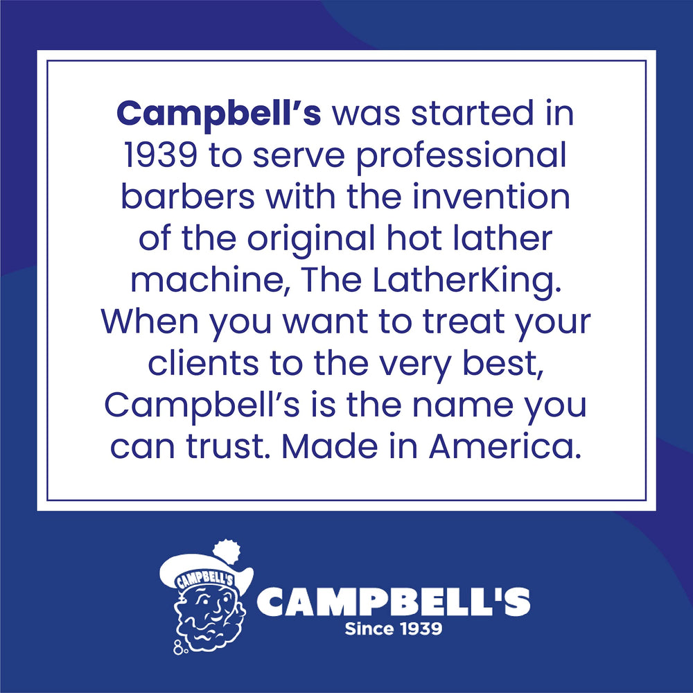 Professional barber-station setup featuring Campbell’s products for client-ready service.