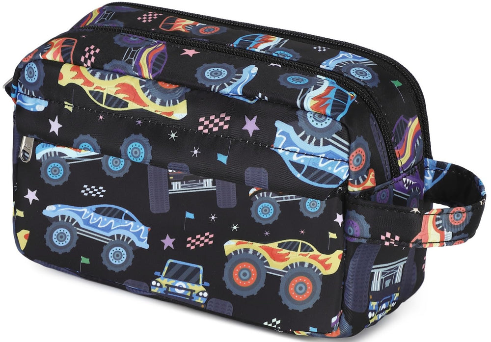 CAMTOP travel toiletry bag dinosaur print helps kids stay organized on trips.
