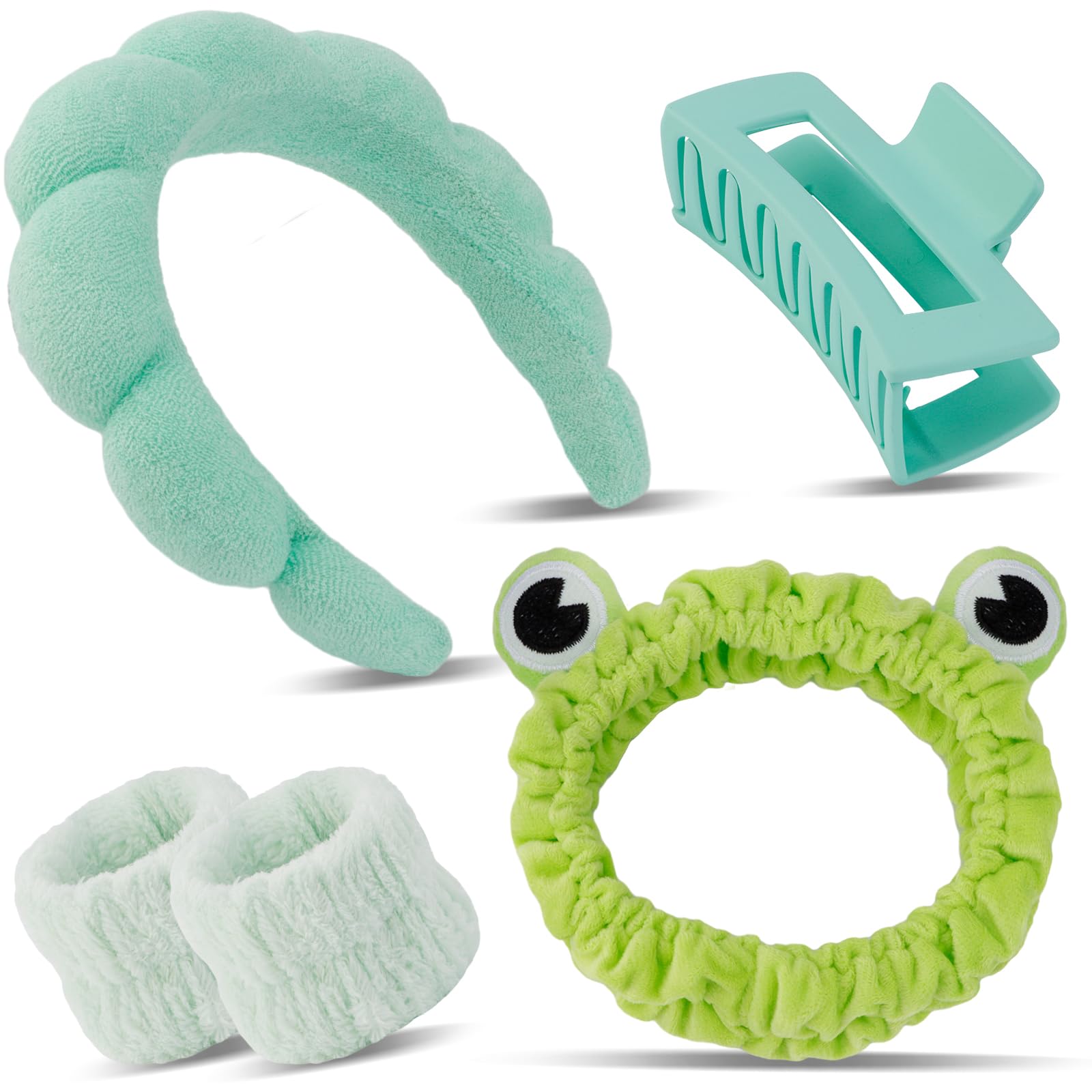 Canitor spa headband bow green frog keeps hair away during skincare routines.