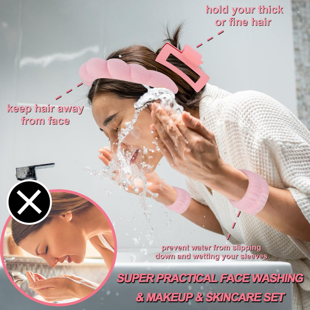 Canitor spa headband bow-style showcases hair-away-from-face design during cleansing.