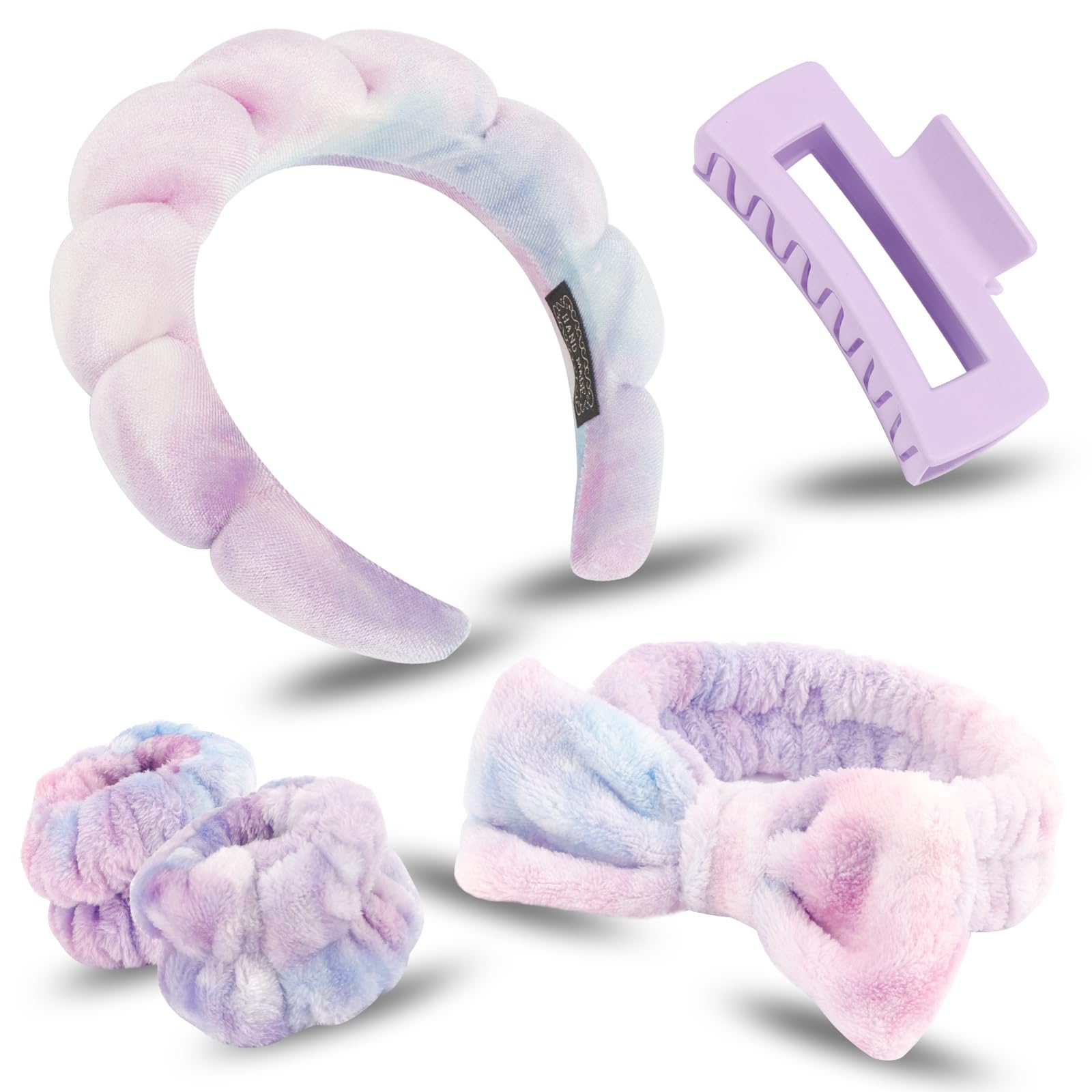 Canitor spa headbands soft headbands in use to keep hair away during skincare.