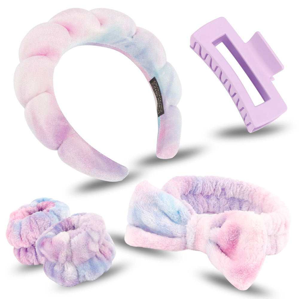 Canitor spa headbands soft headbands in use to keep hair away during skincare.