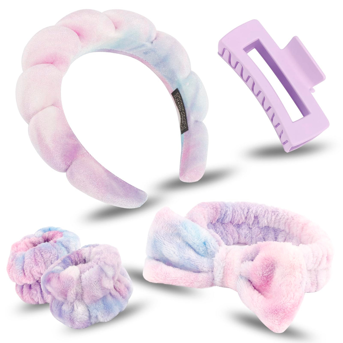 Canitor spa headbands soft headbands in use to keep hair away during skincare.