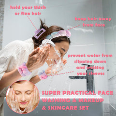 Canitor spa headbands wristbands closeup demonstrates non-slip grip for mess-free washing.