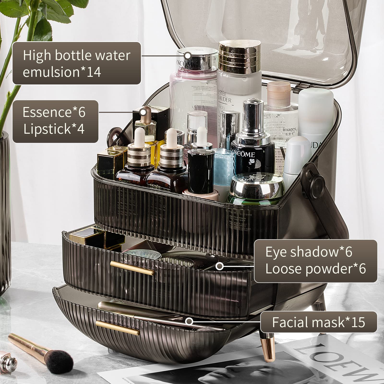 CANITORON makeup organizer open drawers showing large capacity storage convenience