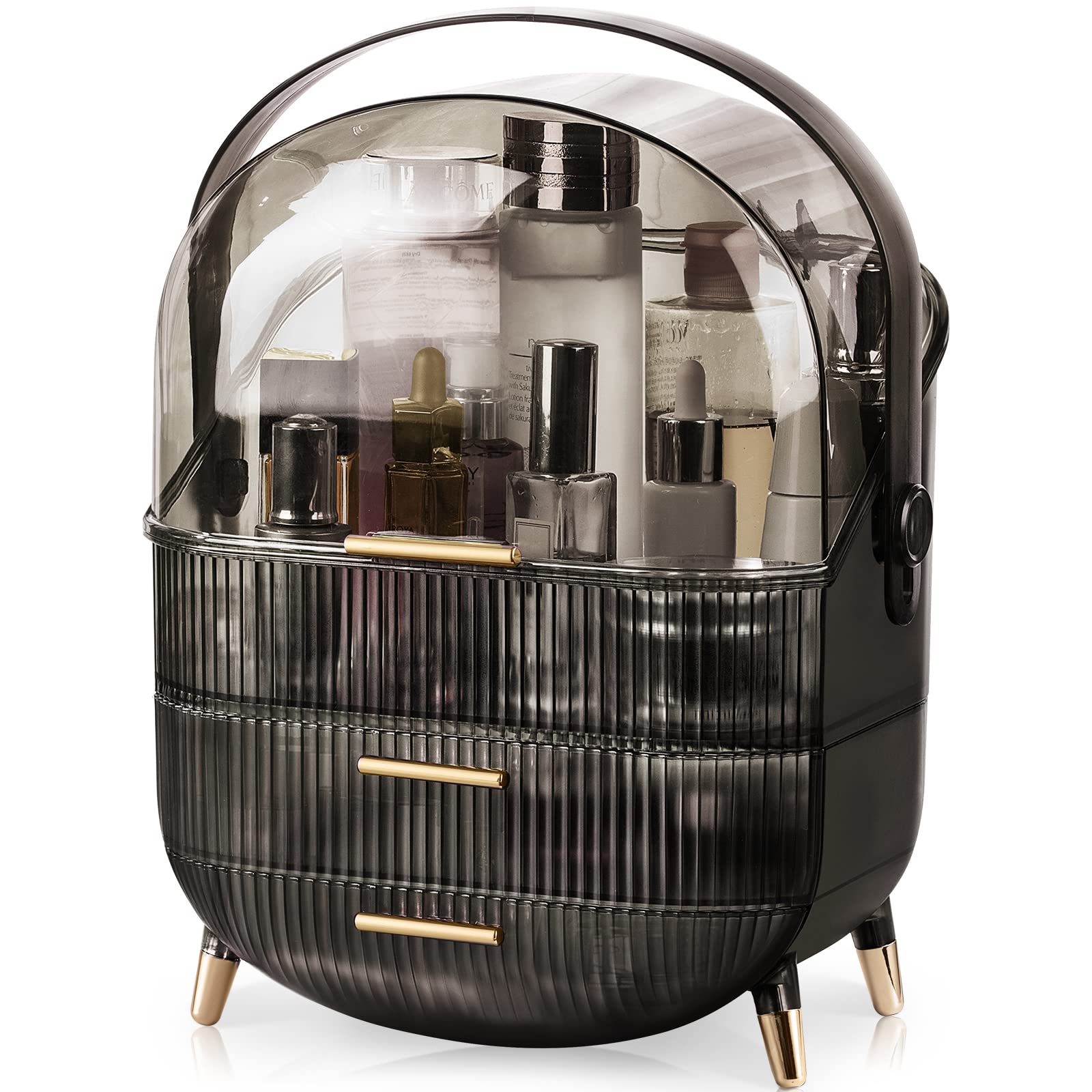 CANITORON makeup organizer top view with clear lid for dust protection and easy access