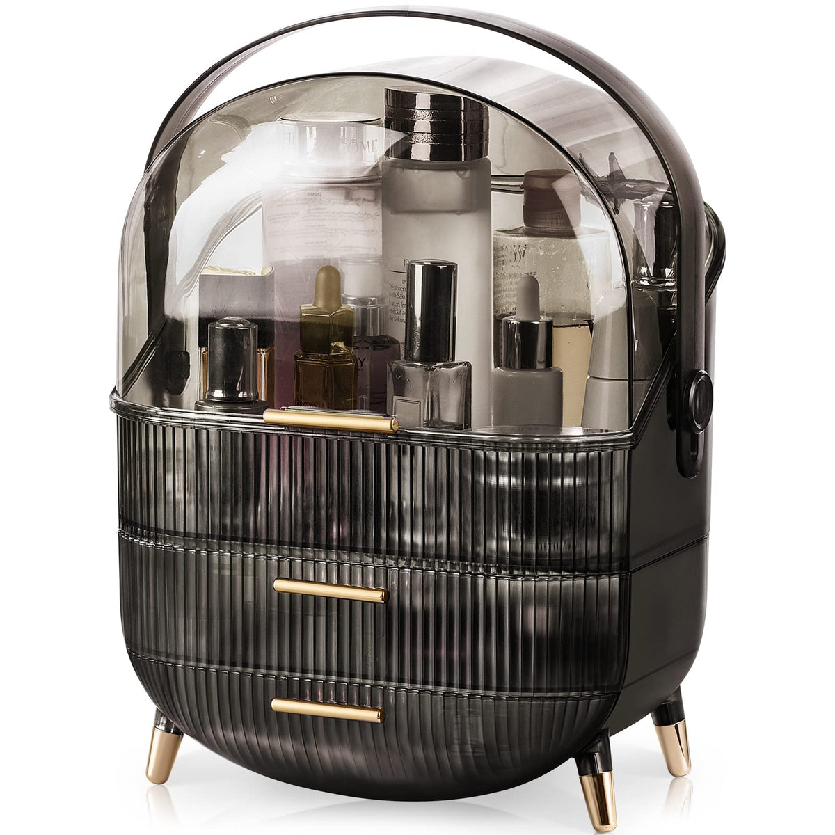 CANITORON makeup organizer top view with clear lid for dust protection and easy access