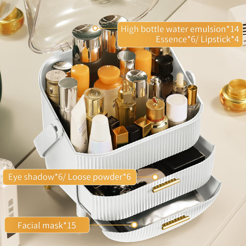 CANITORON makeup organizer with two drawers neatly stores cosmetics.