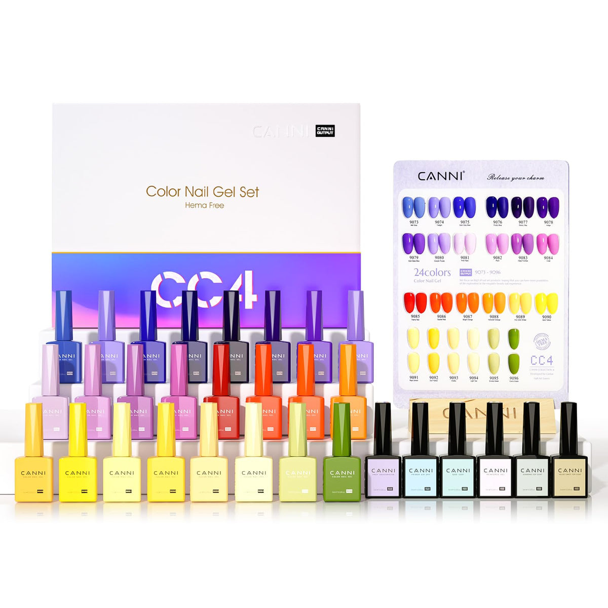 CANNI 30Pcs 9ML hema-free gel set shows vibrant colors for at-home manicures.