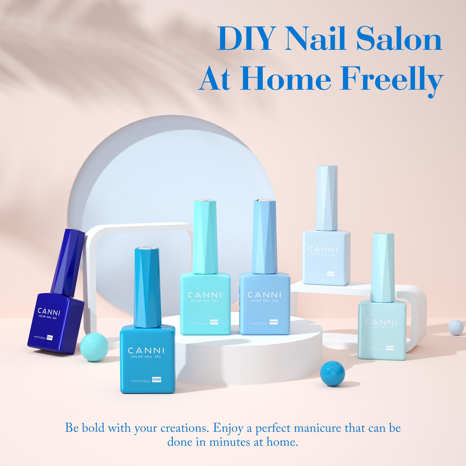 CANNI Blue Gel Nail Polish Set color swatches reveal Aquarius and Ocean-inspired blues for DIY nails.