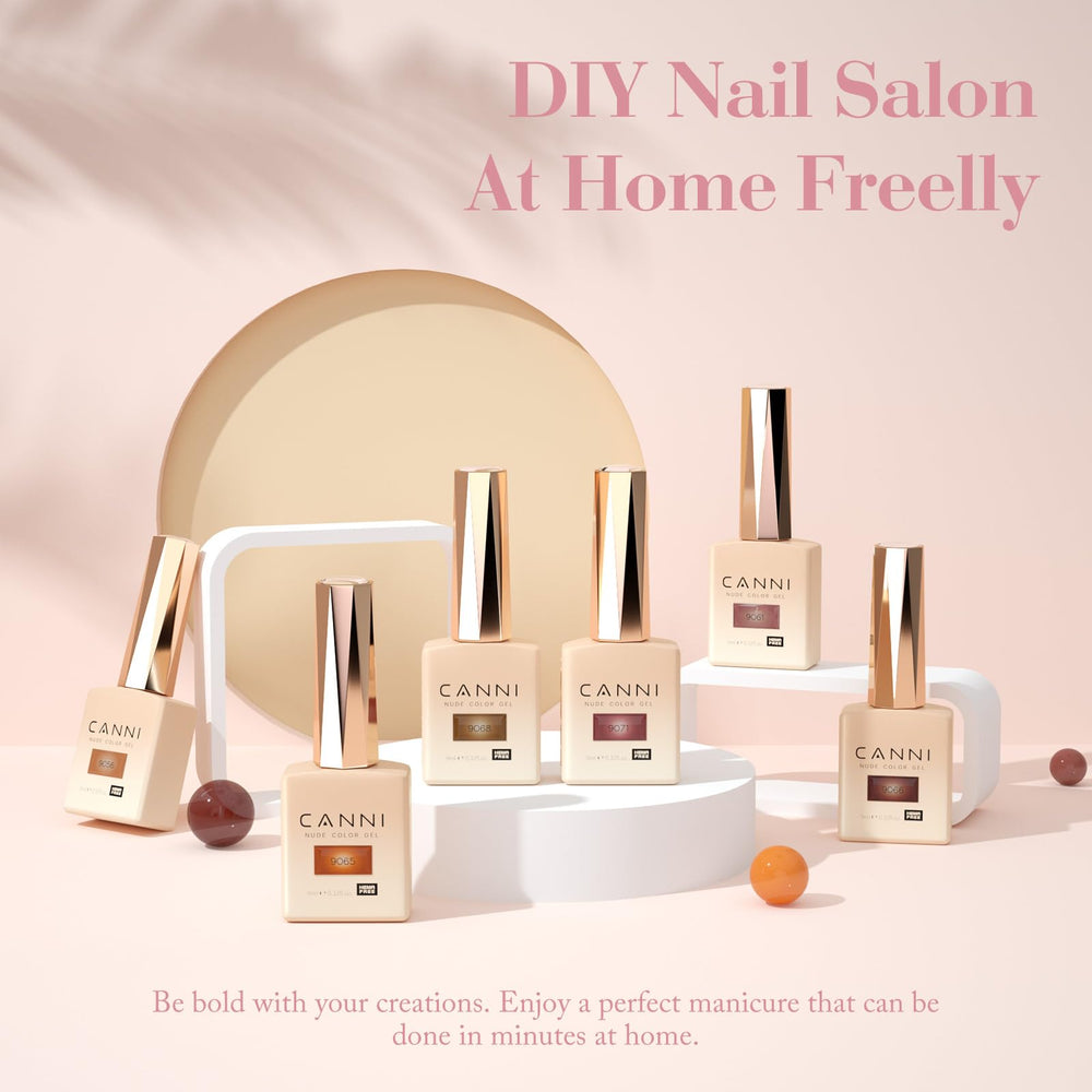 CANNI Brown Jelly Gel Nail Polish Set swatches display creamy coffee tones for cozy fall nails.
