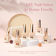 CANNI Brown Jelly Gel Nail Polish Set swatches display creamy coffee tones for cozy fall nails.