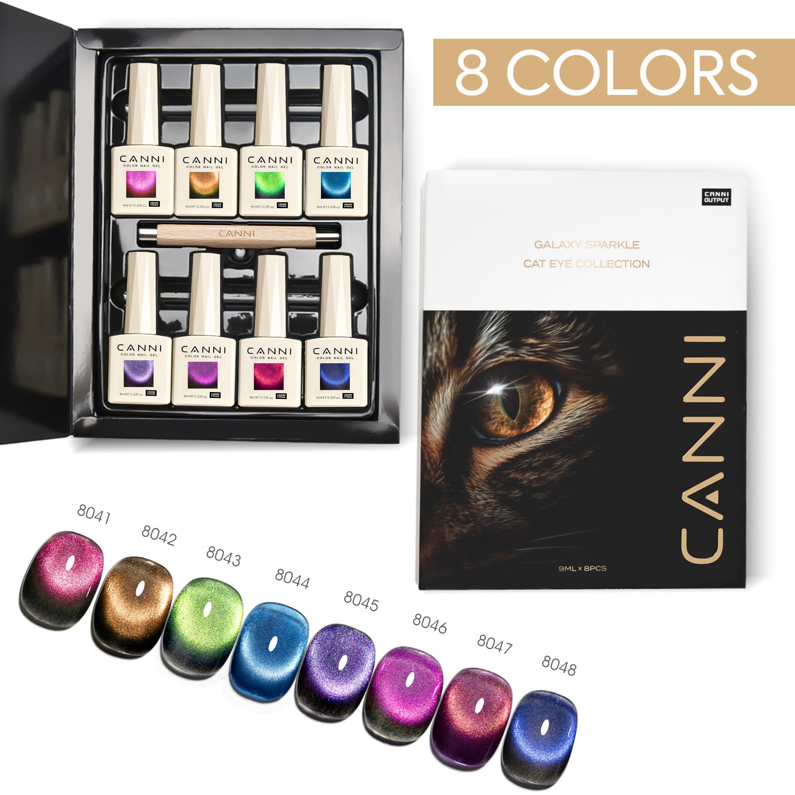 CANNI blue cat-eye gel bottle provides cool-toned drama and magnetized sparkle