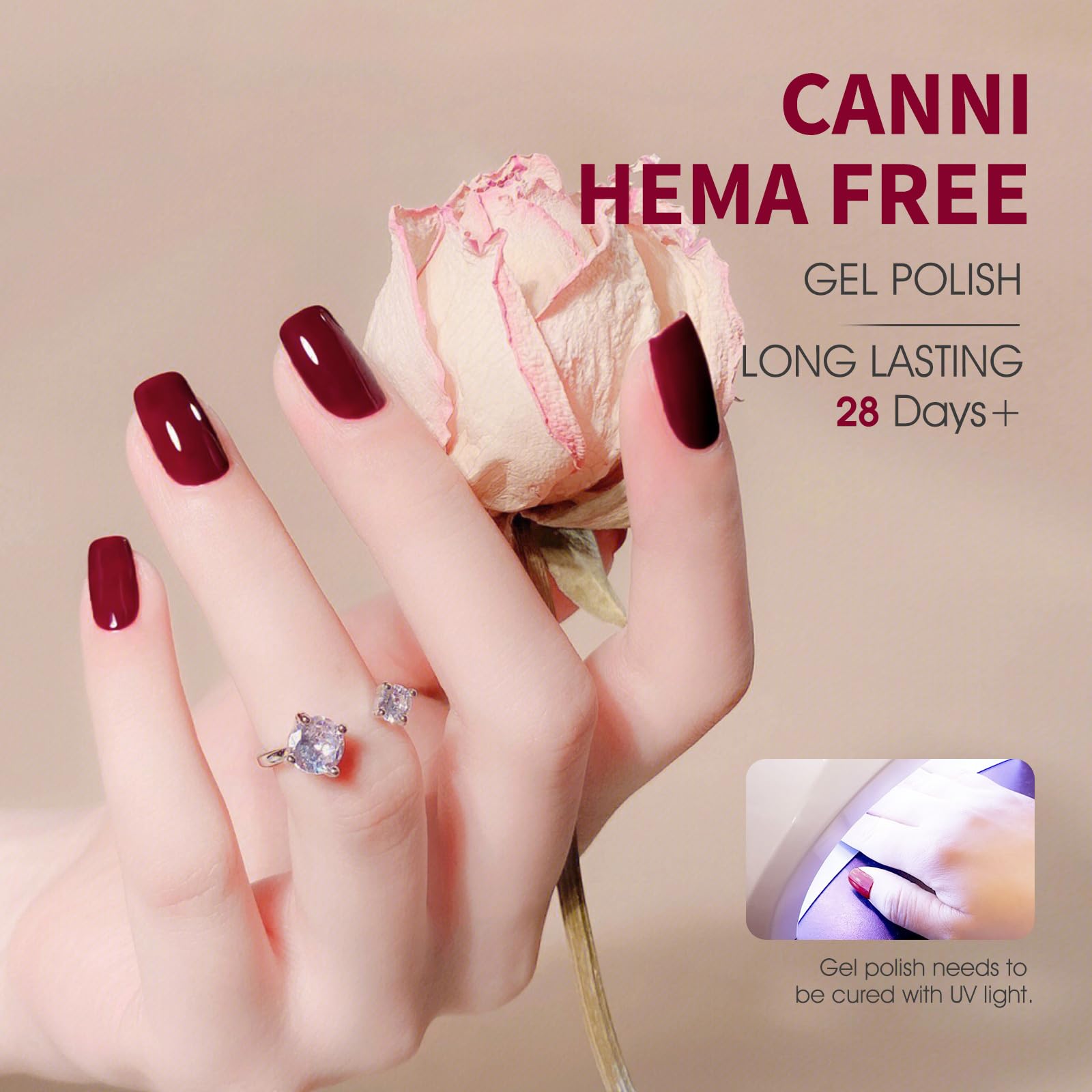 CANNI deep cherry red burgundy shade swatch on nail wheel.