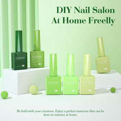 CANNI evergreen gel nail color bottle highlights rich shade for long-lasting flawless finish.