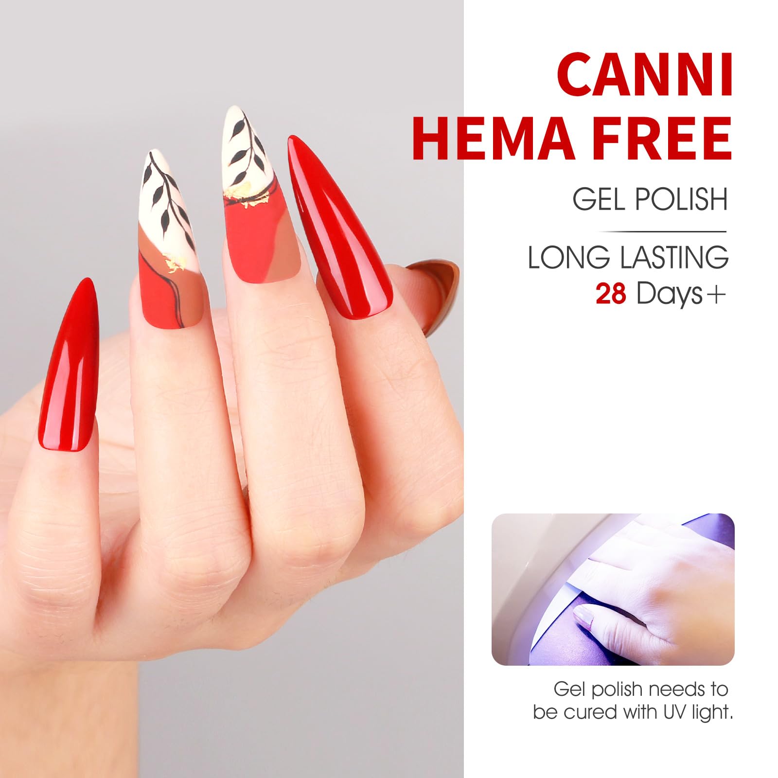 CANNI Gel Nail Polish Set red bottle close-up for vibrant, statement nails.