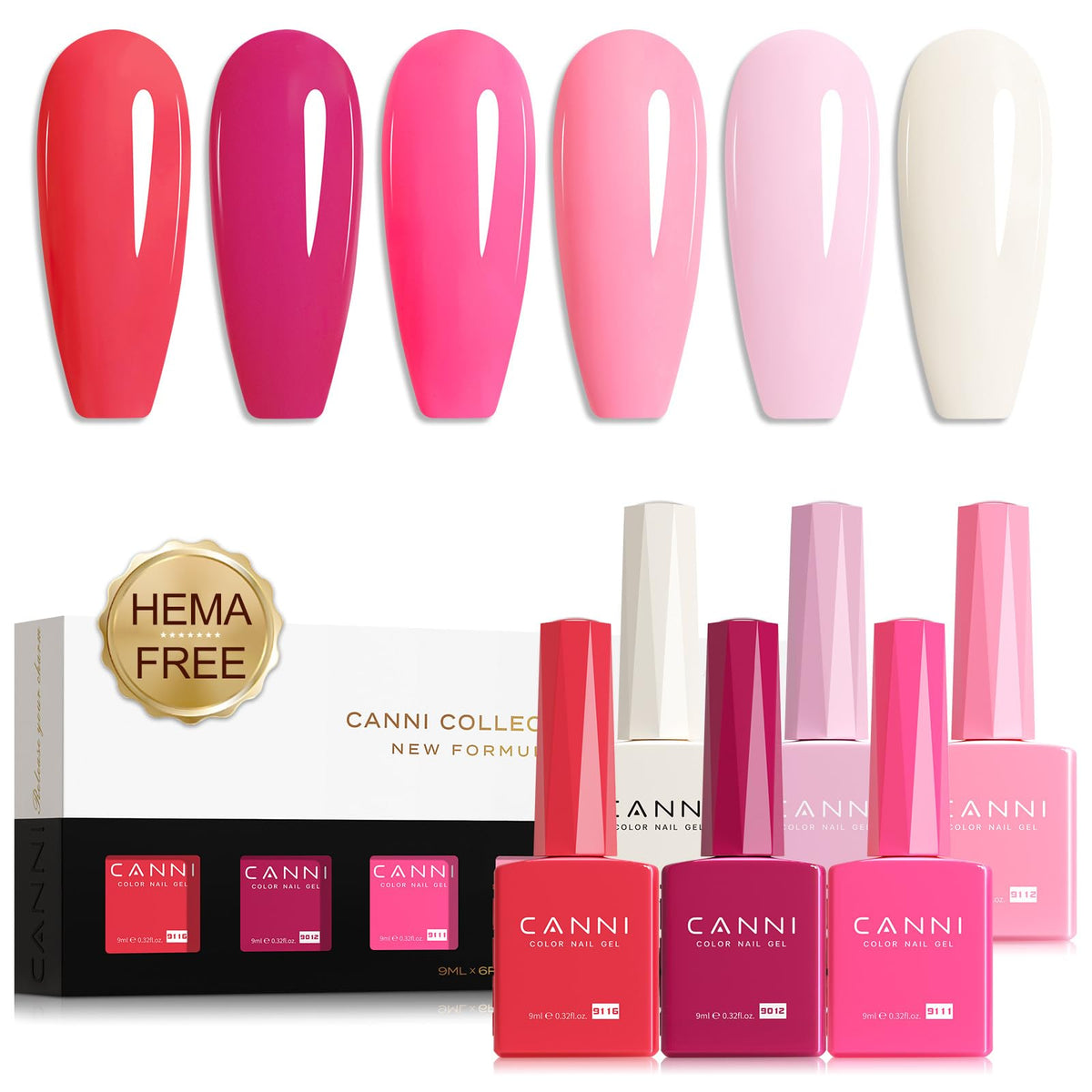 CANNI Pink Gel Nail Polish Set six shades swatches for versatile at-home manicures