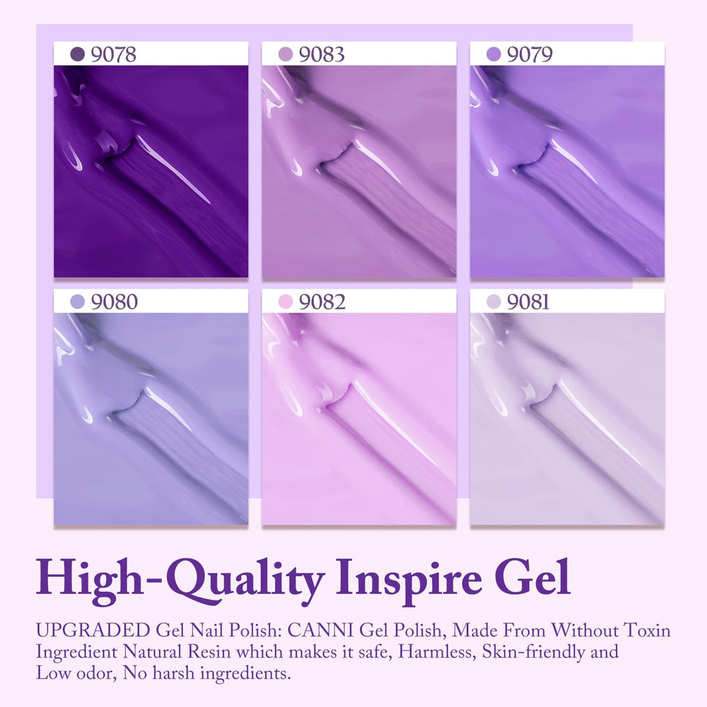 CANNI color-chart image shows six purple tones for planning.