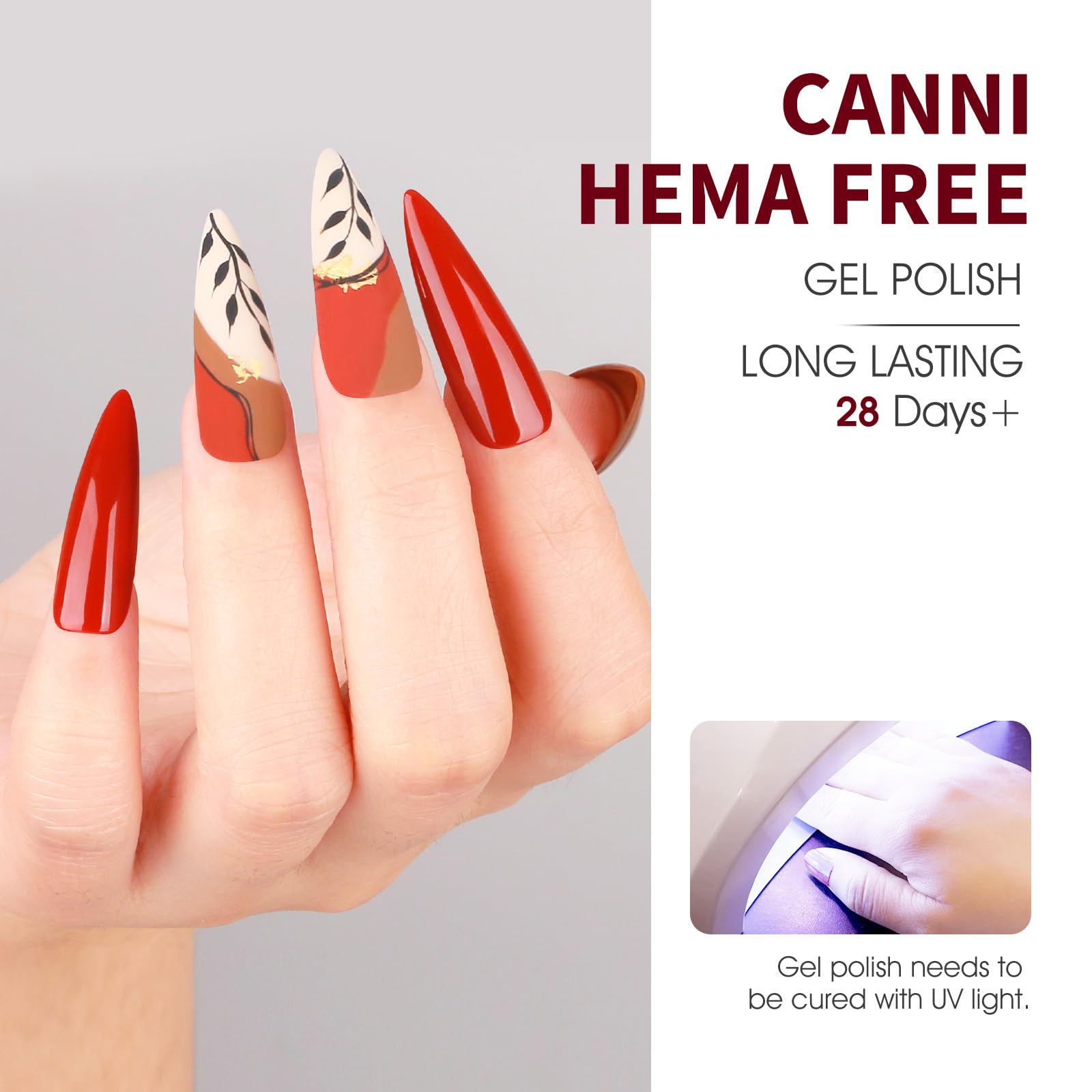 CANNI Red Gel Nail Polish Set applying gel smoothly to nail surface.